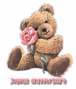 gif joyeux anniversaire ourson et rose